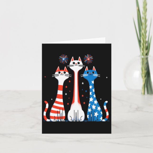 Red White Blue Cats Usa Flag Firework 4th Of July  Card (Front)