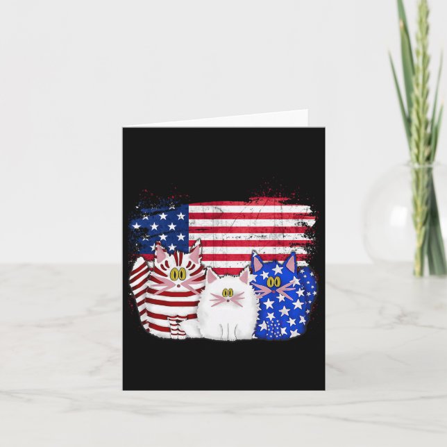 Red White Blue Cats Usa Flag Firework 4th Of July  Card (Front)