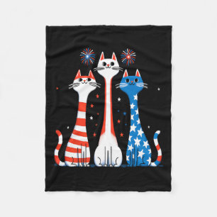 Red White Blue Cats Usa Flag Firework 4th Of July  Fleece Blanket