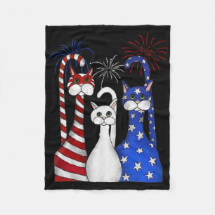Red White Blue Cats Usa Flag Firework 4th Of July Fleece Blanket