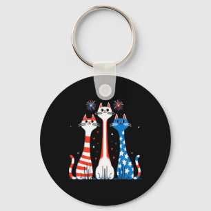 Red White Blue Cats Usa Flag Firework 4th Of July Keychain