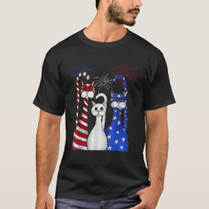 Red White Blue Cats USA Flag Firework 4th Of July  T-Shirt