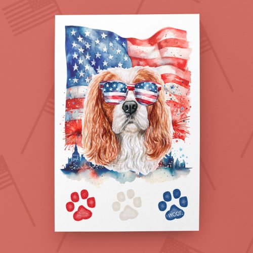 Red White Blue Cavalier Spaniel Dog 4th of July Holiday Postcard