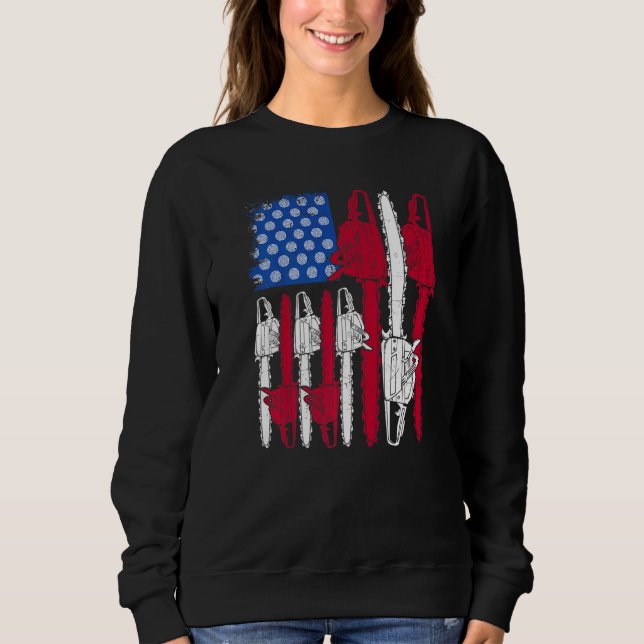 Red White Blue Chainsaw American Arborist 4th Of J Sweatshirt (Front)