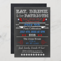 Red White Blue Chalkboard July 4th party Invites