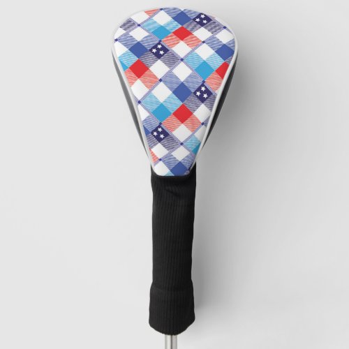 Red White Blue Check Star Chic Modern Pattern Golf Head Cover