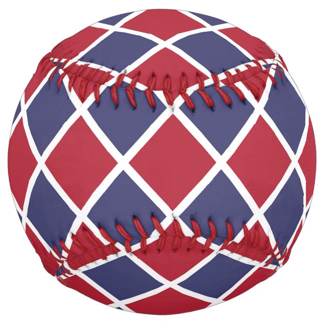 Red White Blue Checker Diamond Pattern Softball (Front)