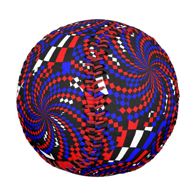 Red White Blue Checker Spiral by Kenneth Yoncich Baseball (Angled)