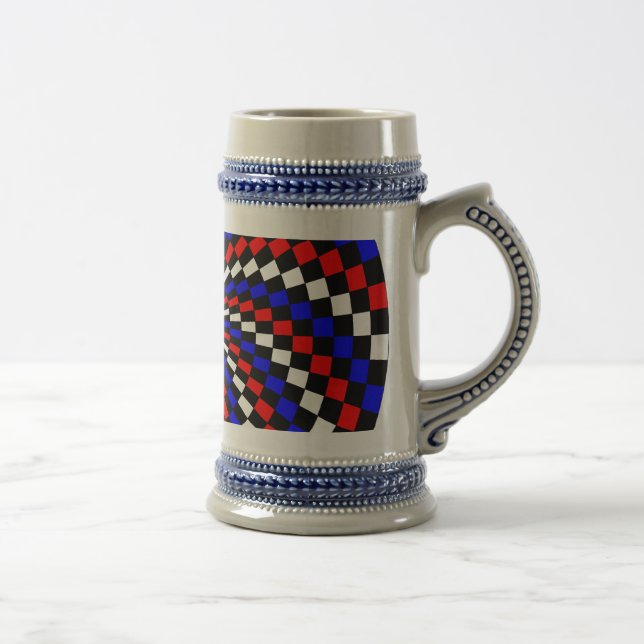 Red White Blue Checker Spiral by Kenneth Yoncich Beer Stein (Right)