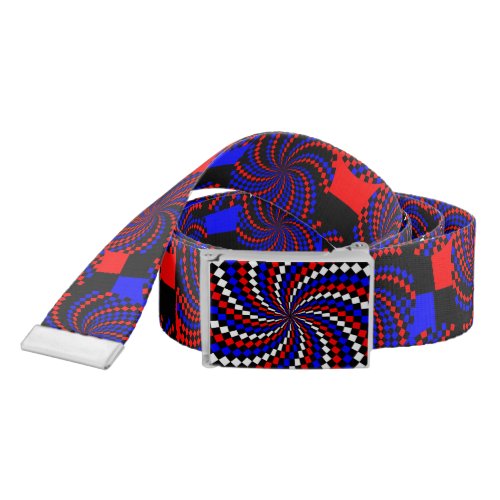 Red White Blue Checker Spiral by Kenneth Yoncich Belt