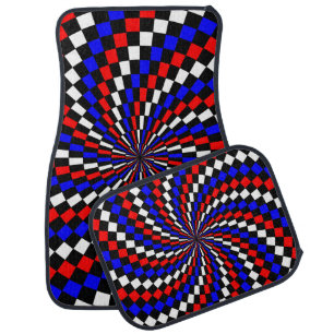 Red White Blue Checker Spiral by Kenneth Yoncich Car Mat
