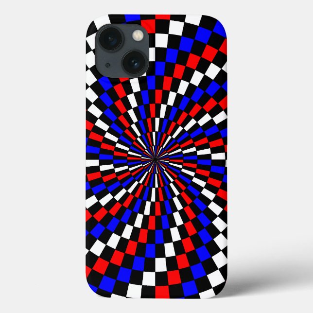 Red White Blue Checker Spiral by Kenneth Yoncich Case-Mate iPhone Case (Back)