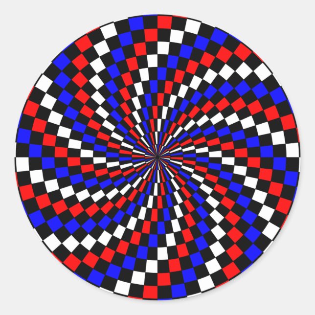 Red White Blue Checker Spiral by Kenneth Yoncich Classic Round Sticker (Front)