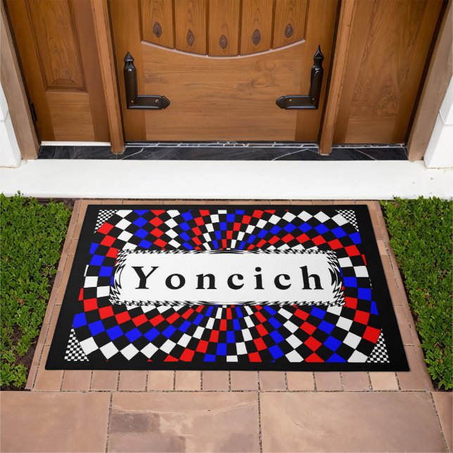 Red White Blue Checker Spiral by Kenneth Yoncich Doormat (Outdoor)