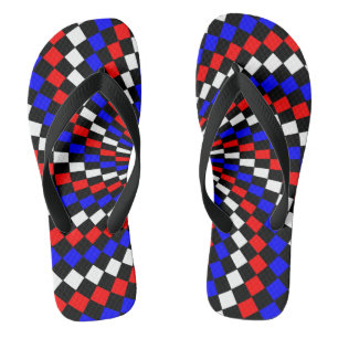 Red White Blue Checker Spiral by Kenneth Yoncich Flip Flops