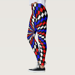 Red White Blue Checker Spiral by Kenneth Yoncich Leggings