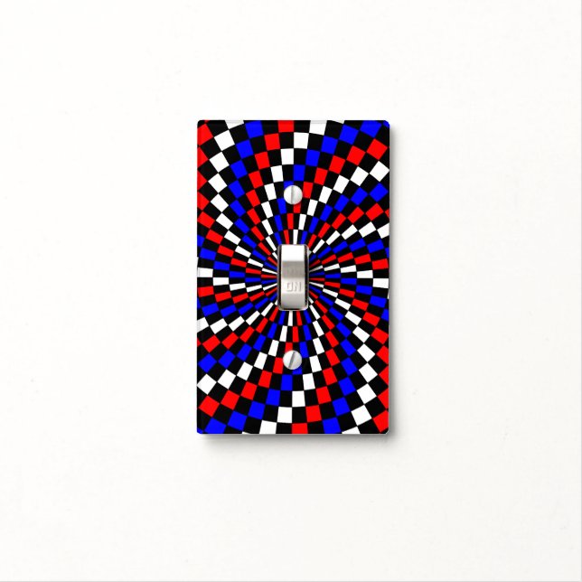 Red White Blue Checker Spiral by Kenneth Yoncich Light Switch Cover (In Situ)