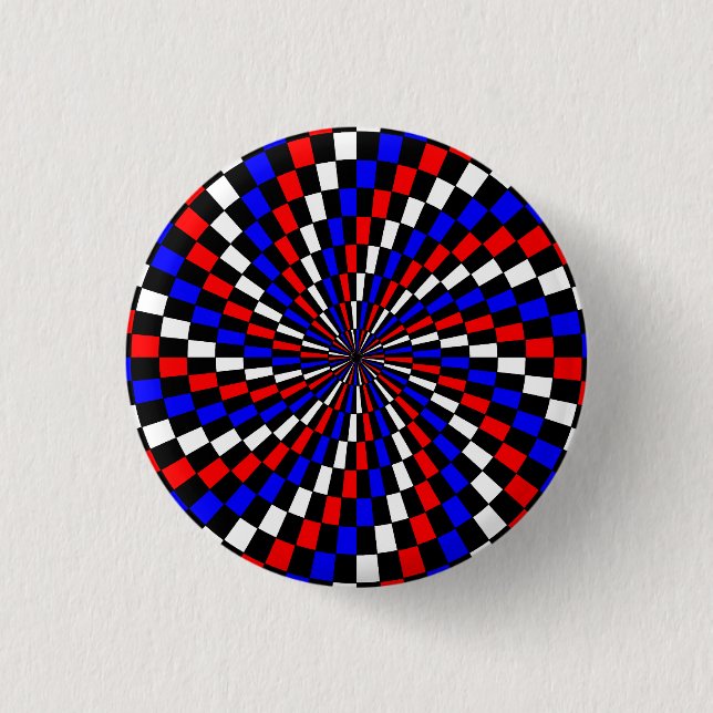 Red White Blue Checker Spiral by Kenneth Yoncich Pinback Button (Front)