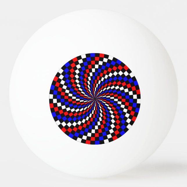 Red White Blue Checker Spiral Ping-Pong Ball (Front)