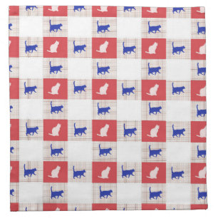 Red, White & Blue Checkerboard Cat Pattern Cloth Napkin