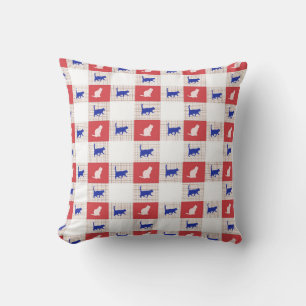 Red, White & Blue Checkerboard Cat Pattern Throw Pillow
