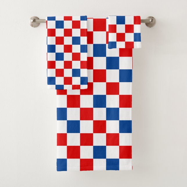 Red White Blue Checkered Pattern Design  Bath Towel Set (Insitu)