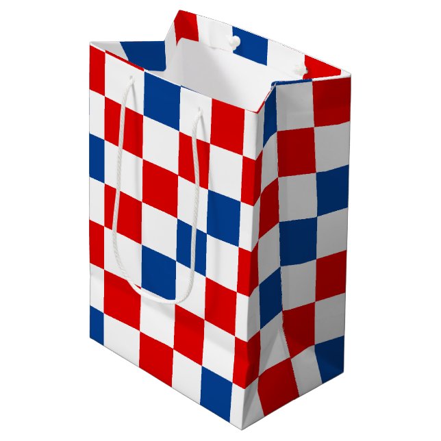 Red White Blue Checkered Pattern Design  Medium Gift Bag (Front Angled)