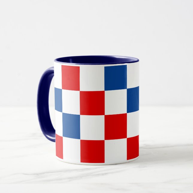 Red White Blue Checkered Pattern Design  Mug (Front Left)