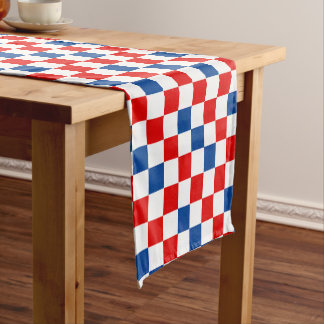 Red White Blue Checkered Pattern Design Short Table Runner