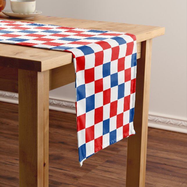 Red White Blue Checkered Pattern Design  Short Table Runner (In Situ)