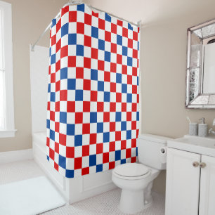 Red White Blue Checkered Pattern Design Shower Curtain