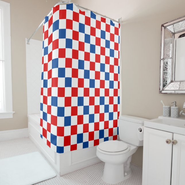 Red White Blue Checkered Pattern Design  Shower Curtain (In Situ)