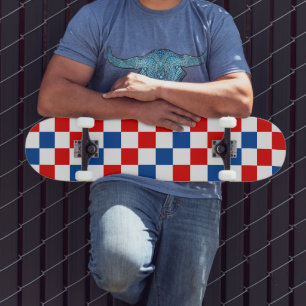 Red White Blue Checkered Pattern Design Skateboard
