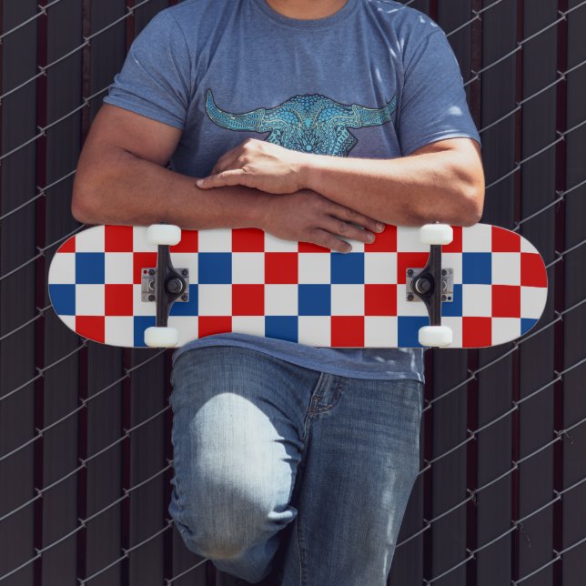 Red White Blue Checkered Pattern Design  Skateboard (Outdoor 3)