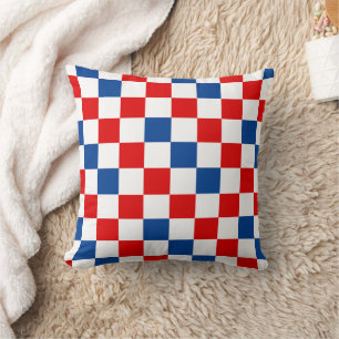 Red White Blue Checkered Pattern Design Throw Pillow