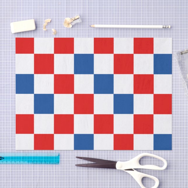 Red White Blue Checkered Pattern Design  Tissue Paper (Craft)