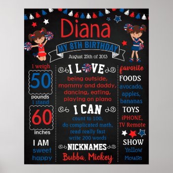 Red White Blue Cheerleader Birthday Board Poster by 10x10us at Zazzle