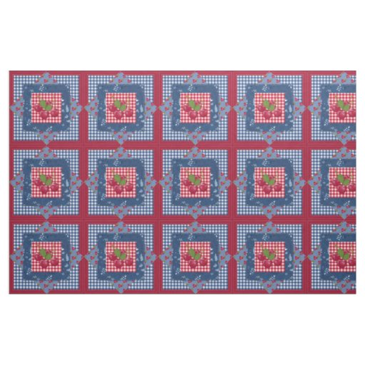 Red White Blue Cherries Gingham Patchwork Quilt Fabric