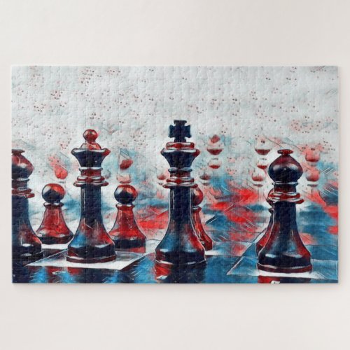 Red White Blue Chess Pieces King Queen Bishop Jigsaw Puzzle