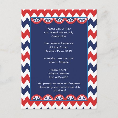 Red White Blue Chevron 4th of July Party Invite