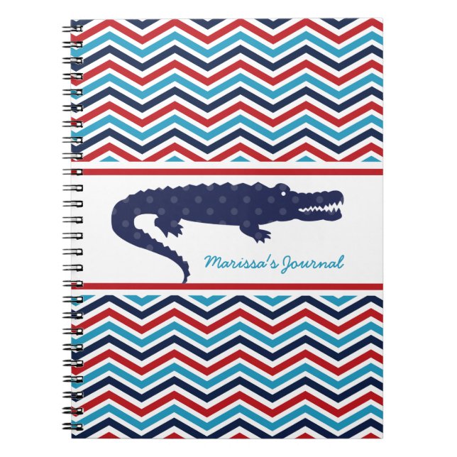 Red, White, Blue Chevron Gator Custom Notebook (Front)
