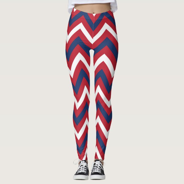 Red, White Blue Chevron Leggings (Front)