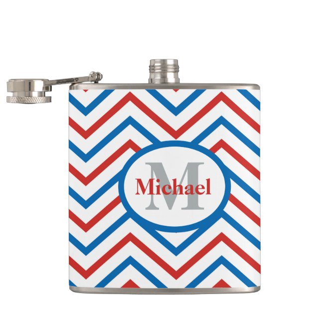 Red White Blue Chevron Pattern  Flask (Opened)