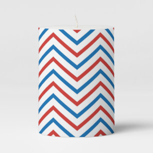 Red White Blue Chevron Pattern Pillar Candle