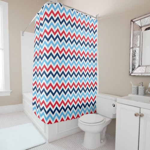 Red White Blue Chevron Zigzag Custom Pattern Shower Curtain