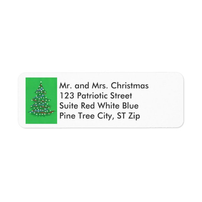 Red White Blue Christmas Tree Address Labels (Front)