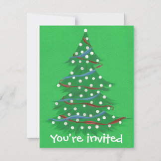 Red White Blue Christmas Tree Party Invitations