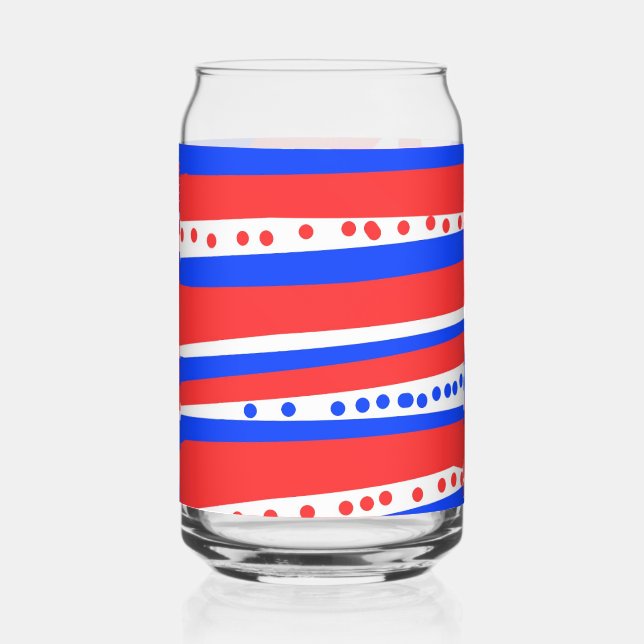 Red White Blue Circles Stripes  Can Glass (Front)