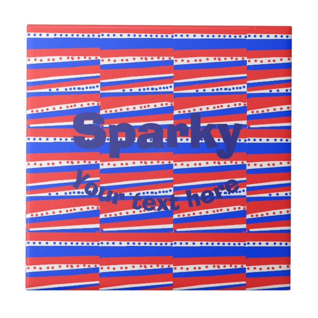 Red White Blue Circles Stripes  Ceramic Tile (Front)