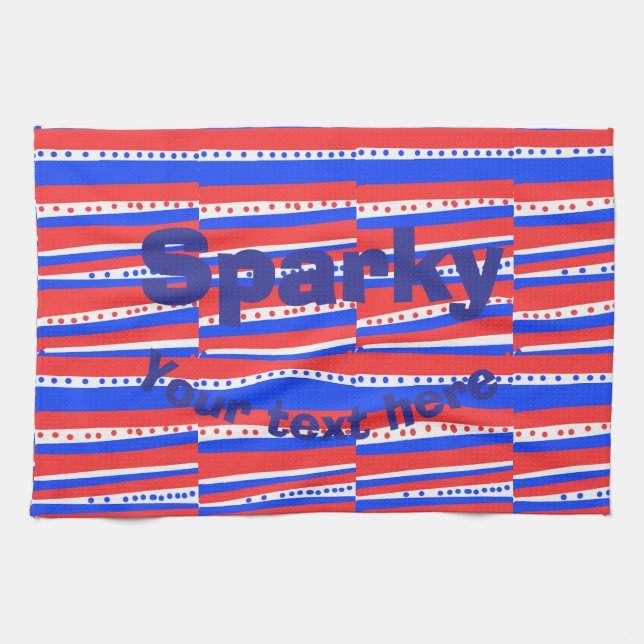 Red White Blue Circles Stripes Kitchen Towel (Horizontal)